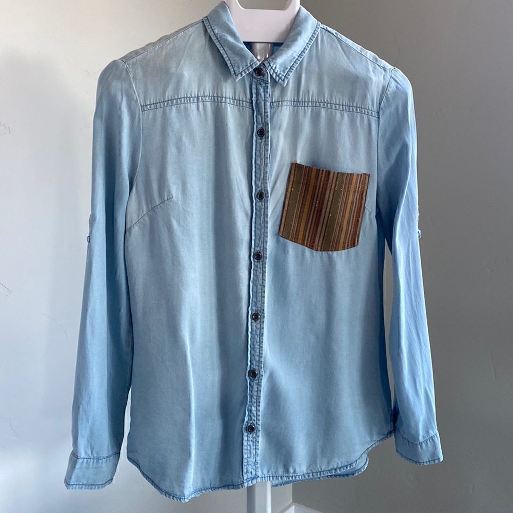 Faux Denim Button Down Shirt